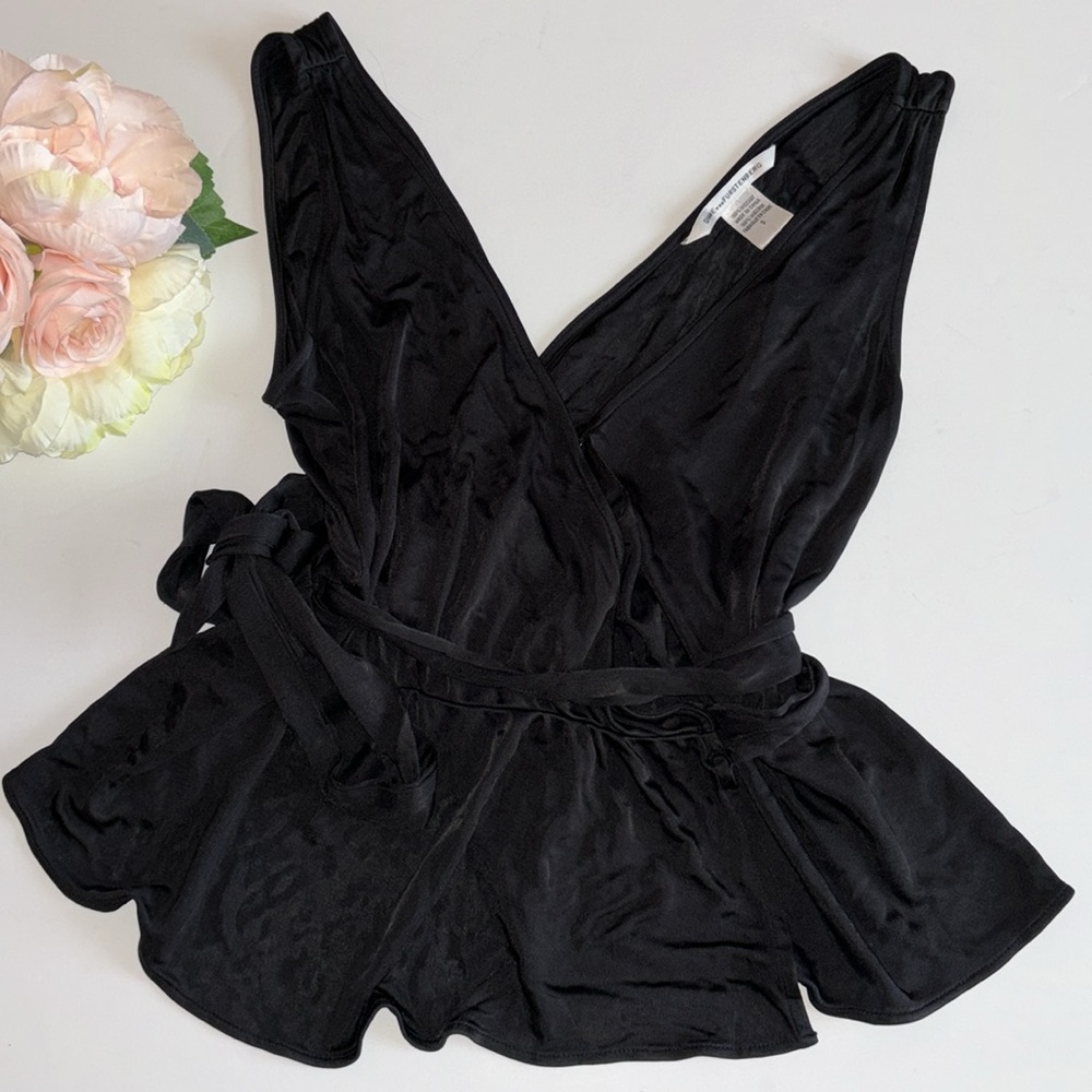 Diane Von Furstenberg Black Wrap Tank Top Ribbon Tie DVF SLEEVELESS WRAP DVF